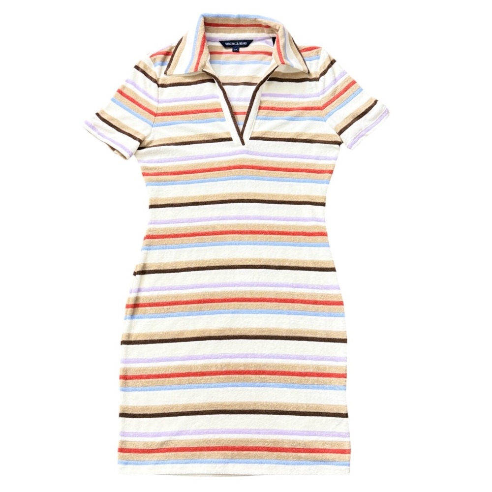 Veronica Beard Stone Khaki Multi Striped Bailey Dress S J2504JY16821646